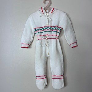 Vintage 1970s/80s Baby Christmas Tree Hooded Sweater Romper, Atkins Size 3-6m